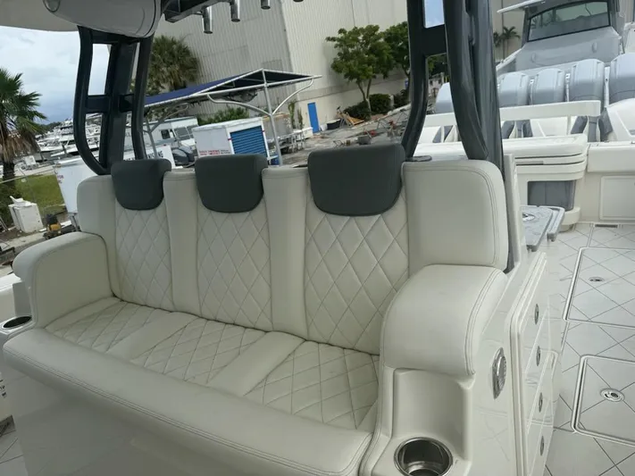  Yacht Photos Pics Luxurious seating on 2017 HCB Suenos boat with quilted upholstery.