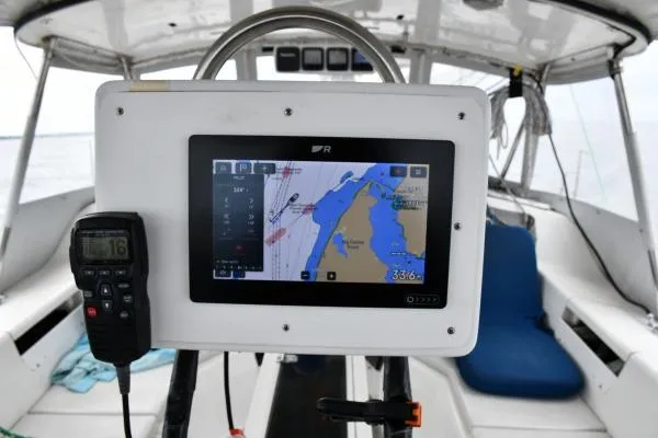 Mandala Yacht Photos Pics Navigation system on a 2002 Catalina 42 MkII sailboat cockpit.