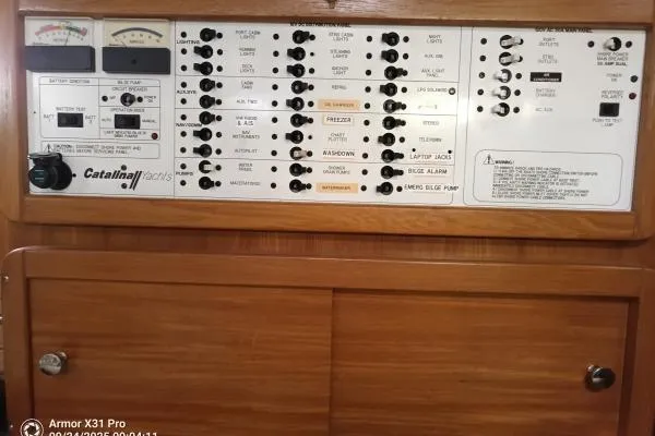Mandala Yacht Photos Pics Electrical control panel on a 2002 Catalina 42 MkII yacht.