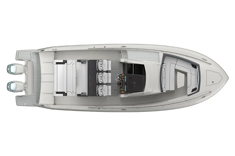 Encore Yacht Photos Pics Manufacturer Provided Image: Top view of 2023 Tiara Yachts 34 LS model boat with dual outboard engines.