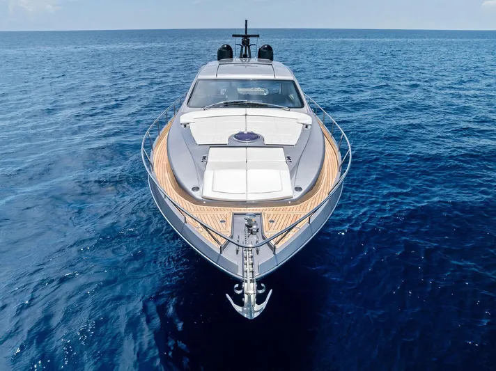 Our Trade Yacht Photos Pics 2024 Pershing 6X yacht on open sea, showcasing sleek design and luxury features.