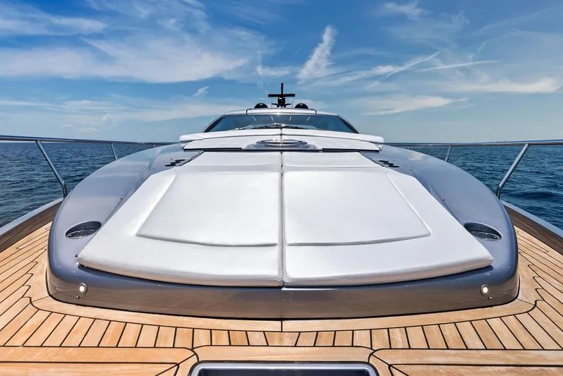 Our Trade Yacht Photos Pics 2024 Pershing 6X yacht deck with sleek design and ocean view.