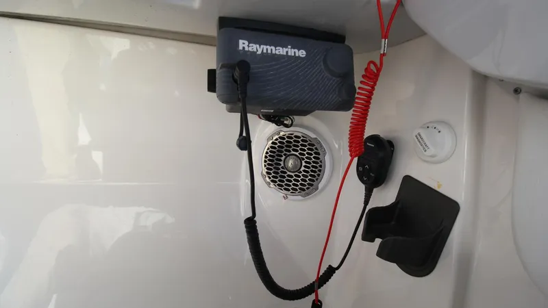 Finding Dori Yacht Photos Pics Raymarine equipment on 2017 Sea Ray SDX 290 Outboard boat, featuring speaker and safety cord.