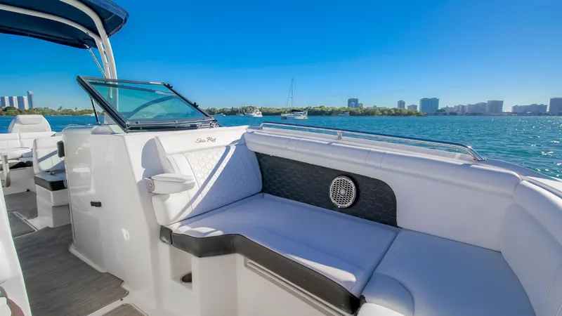 Finding Dori Yacht Photos Pics 2017 Sea Ray SDX 290 Outboard boat interior with waterfront view.