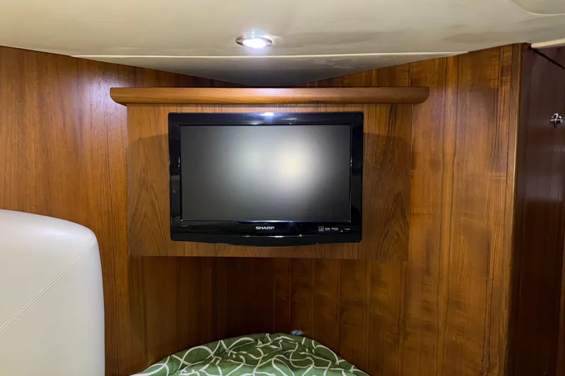  Yacht Photos Pics Interior of 2011 Tiara Yachts 4500 Sovran with wall-mounted Sharp TV.