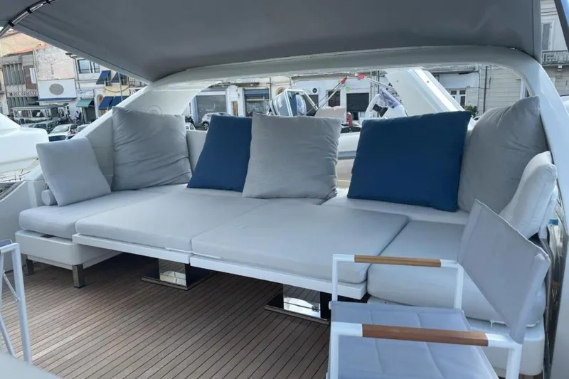  Yacht Photos Pics Luxurious seating area on 2010 Sanlorenzo SL72 yacht with plush cushions.