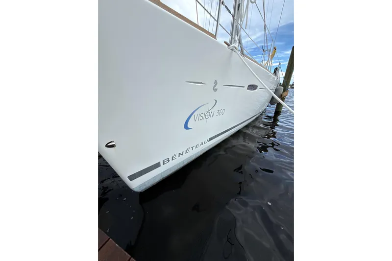 Vision 360 Yacht Photos Pics Beneteau First 435 sailboat, 2012 model, docked with "Vision 360" branding.
