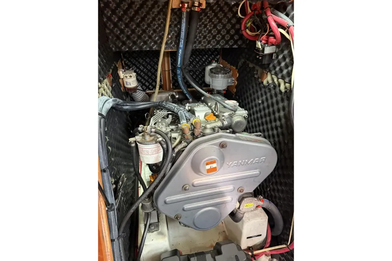 Vision 360 Yacht Photos Pics Engine compartment of a 2012 Beneteau First 435 sailboat with Yanmar engine.
