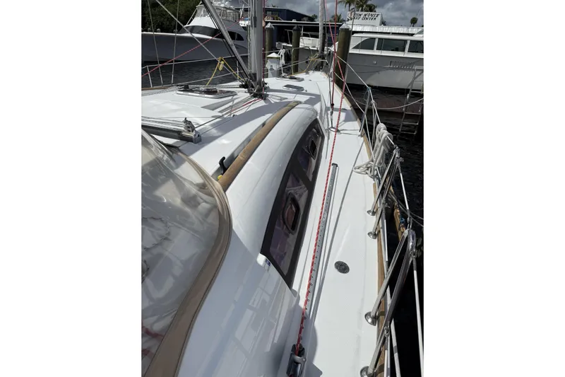 Vision 360 Yacht Photos Pics 2012 Beneteau First 435 sailboat deck with rigging and railing details.