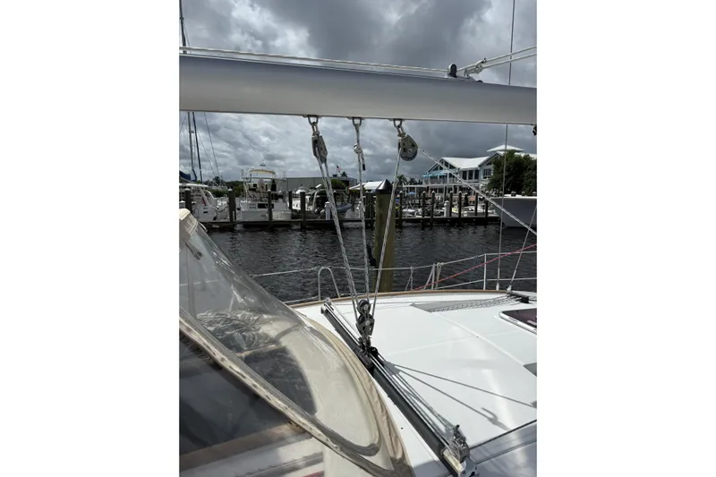 Vision 360 Yacht Photos Pics Sailboat Beneteau First 435, 2012 model, docked at marina under cloudy skies.