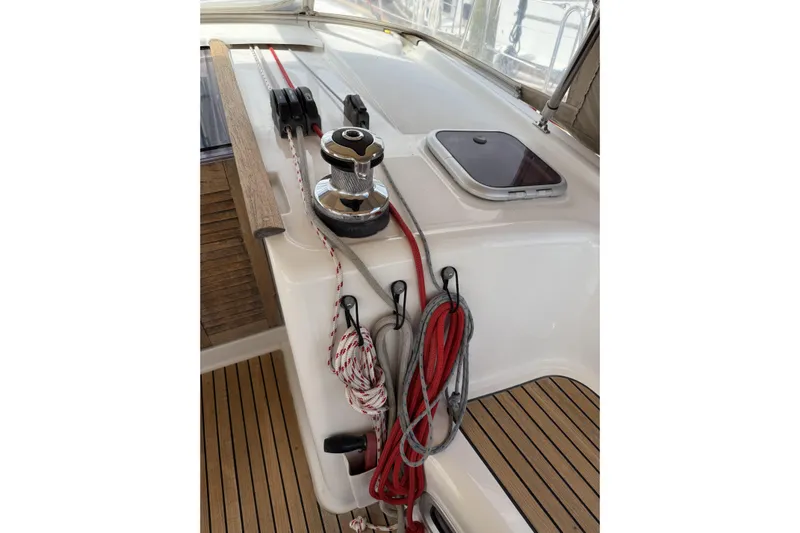 Vision 360 Yacht Photos Pics Beneteau First 435 sailboat deck with winch and ropes, 2012 model.