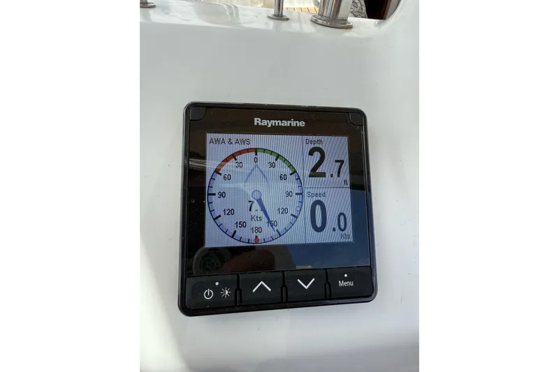 Vision 360 Yacht Photos Pics Raymarine display on 2012 Beneteau First 435 showing depth and speed readings.