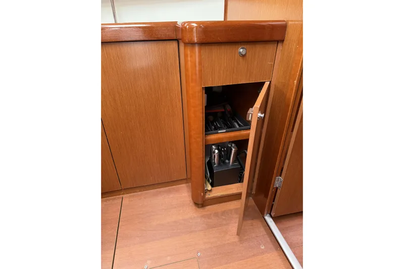 Vision 360 Yacht Photos Pics Wooden cabinet interior on a 2012 Beneteau First 435 yacht.