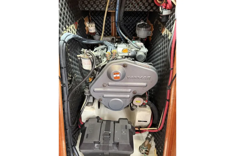 Vision 360 Yacht Photos Pics Engine compartment of a 2012 Beneteau First 435 sailboat with Yanmar engine.