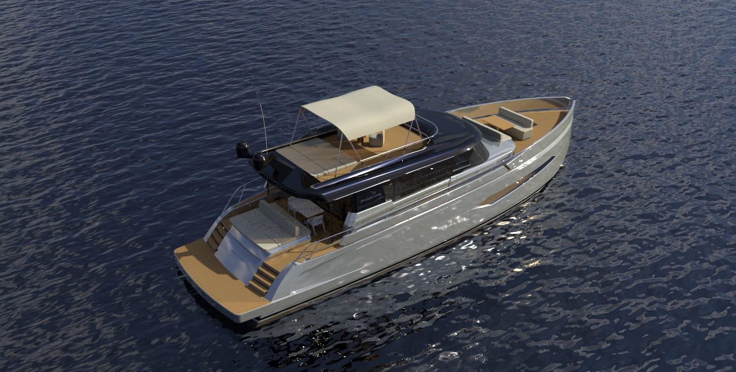 Luxury yacht Phantom Spook Fly 62, 2026 model, cruising on calm waters.