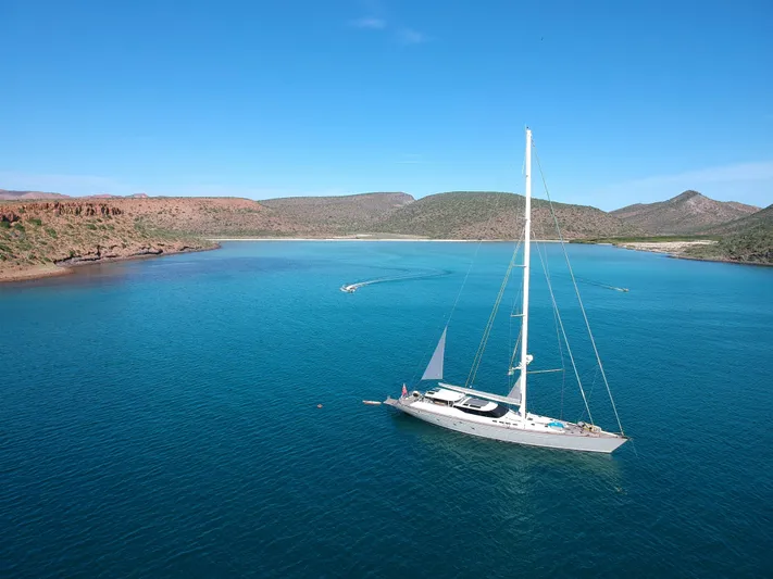 My Star Yacht Photos Pics Aerial view of 1994 Alloy Yachts Sloop sailing in a serene bay.