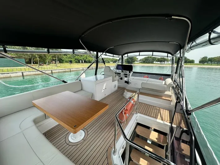  Yacht Photos Pics Luxurious 2023 Ferretti Yachts 500 with spacious deck and elegant seating area.