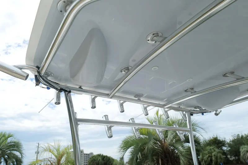  Yacht Photos Pics 2024 Contender 35 ST boat T-top with rod holders and stainless steel frame.