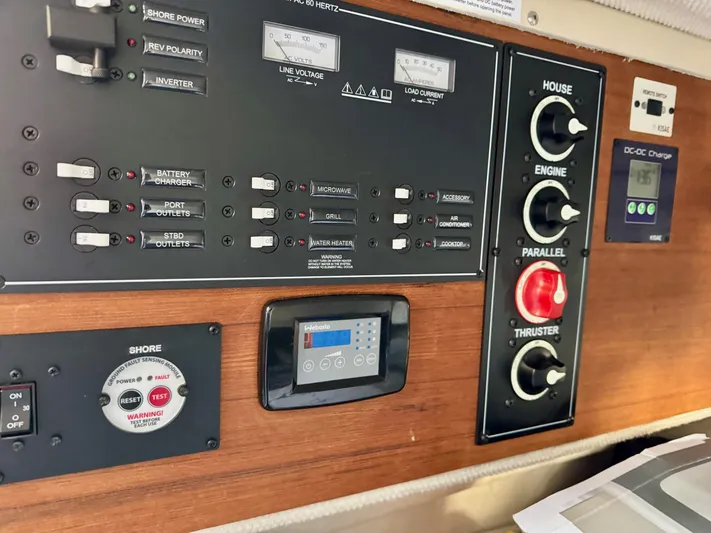  Yacht Photos Pics Control panel of 2023 Ranger Tugs R-25 boat with various switches and gauges.