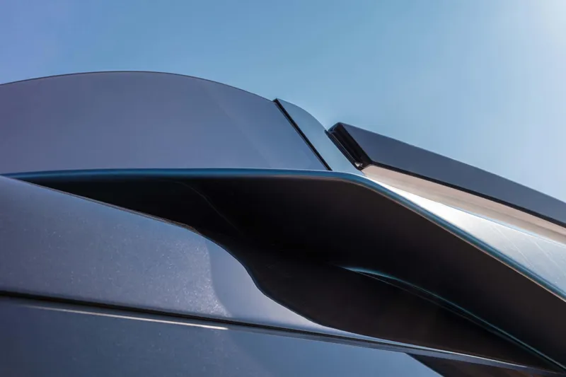 Yacht Photos Pics Close-up of 2025 Riva Folgore's sleek, modern design with smooth, aerodynamic lines.