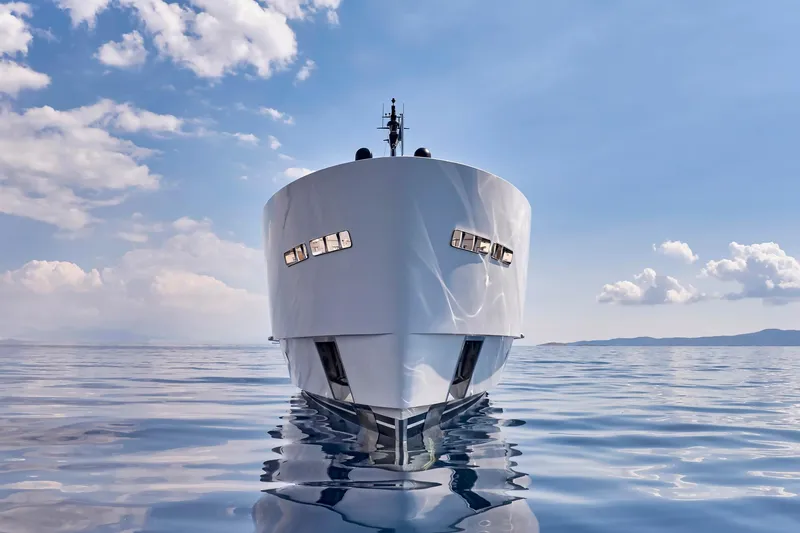 M/y K2 Yacht Photos Pics 2024 Sanlorenzo SD118/156 yacht on calm sea under blue sky.