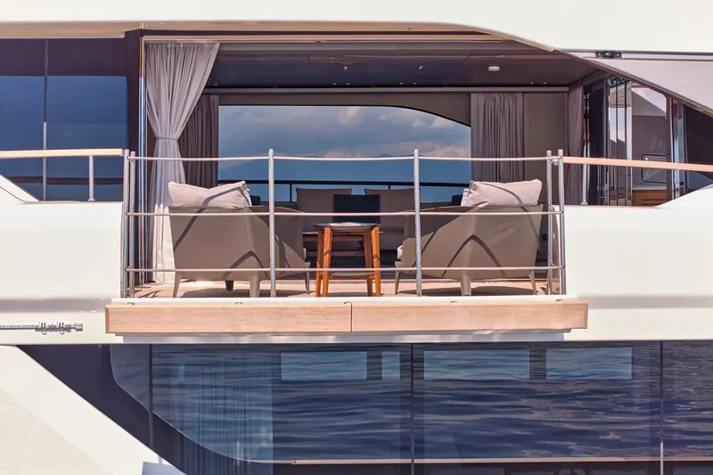 M/y K2 Yacht Photos Pics Luxury yacht Sanlorenzo SD118/156, 2024 model, featuring elegant outdoor seating area.