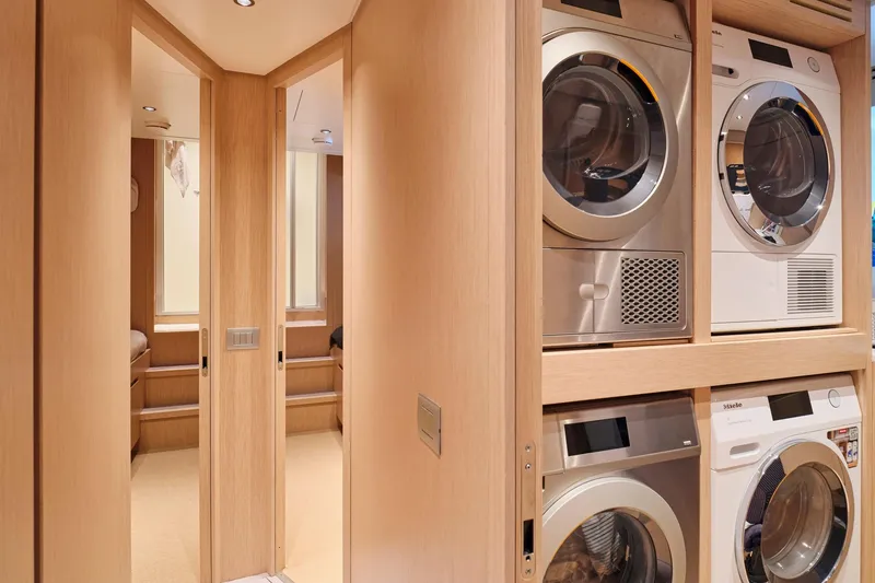 M/y K2 Yacht Photos Pics Laundry area on Sanlorenzo SD118/156 yacht, featuring modern appliances, 2024 model.