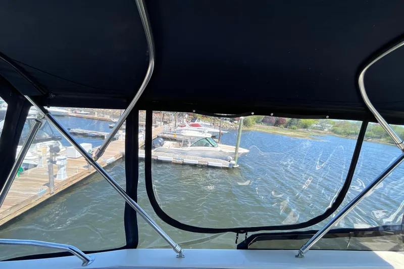  Yacht Photos Pics View from 2005 Mainship 400 Trawler, overlooking marina and docked boats.