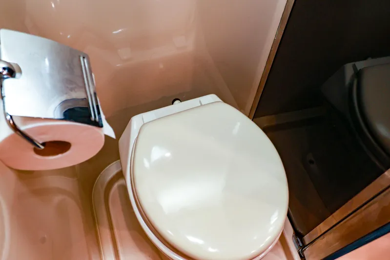 Nauti Buoy Yacht Photos Pics 2007 Cruisers 520 Express bathroom with toilet and toilet paper holder.