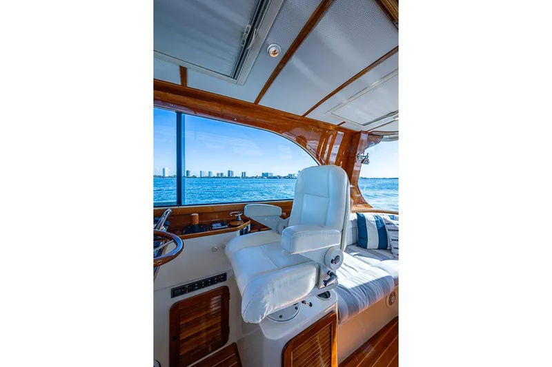 Skylark Yacht Photos Pics Interior of 2008 Hinckley Talaria 44 MY yacht with luxurious seating and ocean view.