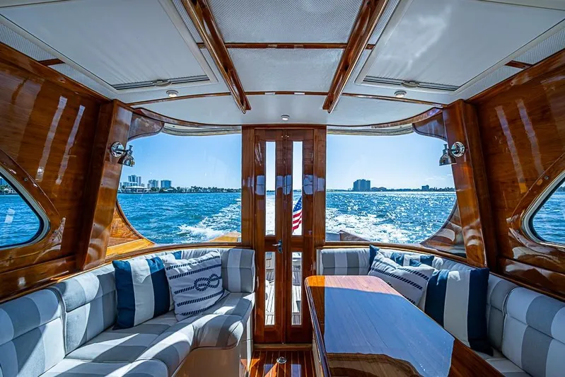 Skylark Yacht Photos Pics Luxurious interior of 2008 Hinckley Talaria 44 MY yacht with ocean view.