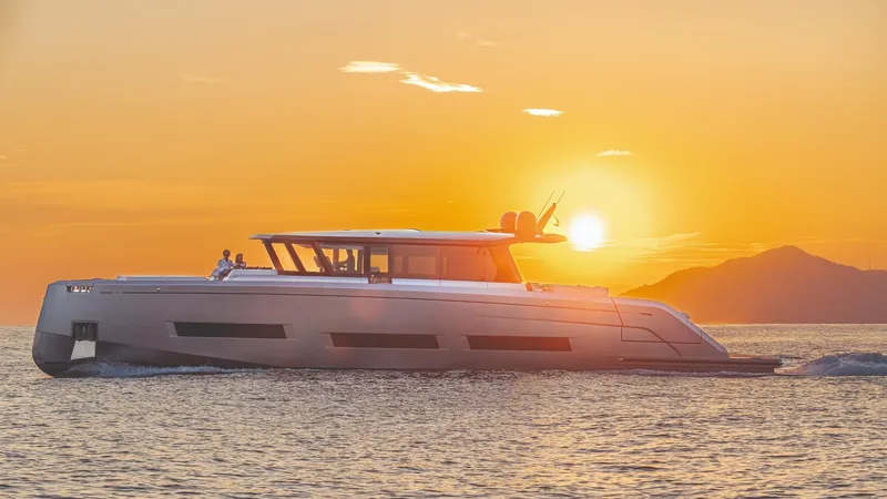  Yacht Photos Pics 2026 Pardo Yachts GT75 cruising at sunset on open water.