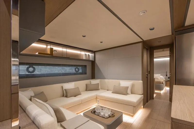  Yacht Photos Pics Luxurious interior of 2026 Pardo Yachts GT75 with modern furnishings and ambient lighting.