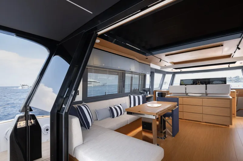  Yacht Photos Pics Luxurious interior of 2026 Pardo Yachts GT75 with elegant seating and ocean view.