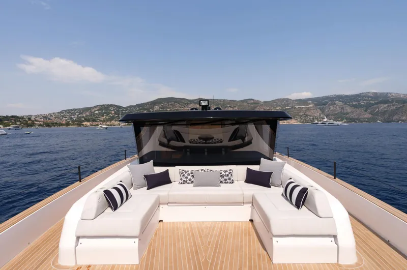  Yacht Photos Pics Luxurious 2026 Pardo Yachts GT75 with elegant deck seating and scenic ocean view.