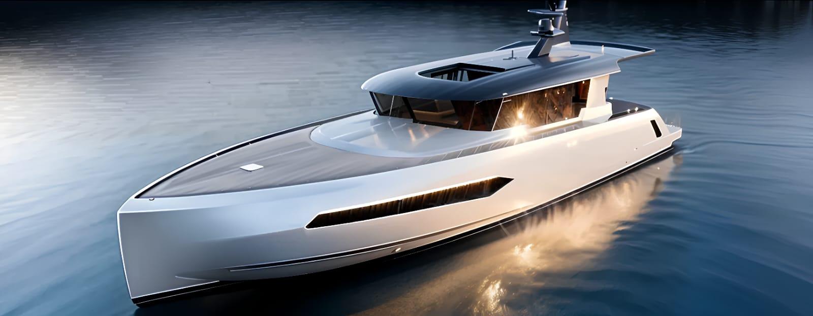 Luxurious 2026 Phantom Spook Cabin Cruiser 62 yacht on serene water at sunset.