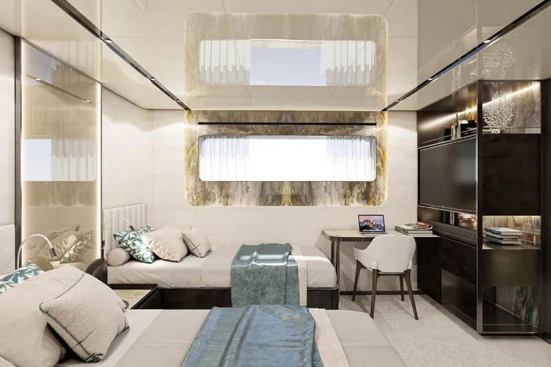  Yacht Photos Pics Luxurious interior of 2025 Columbus Yachts Atlantique, featuring elegant furnishings and modern design.