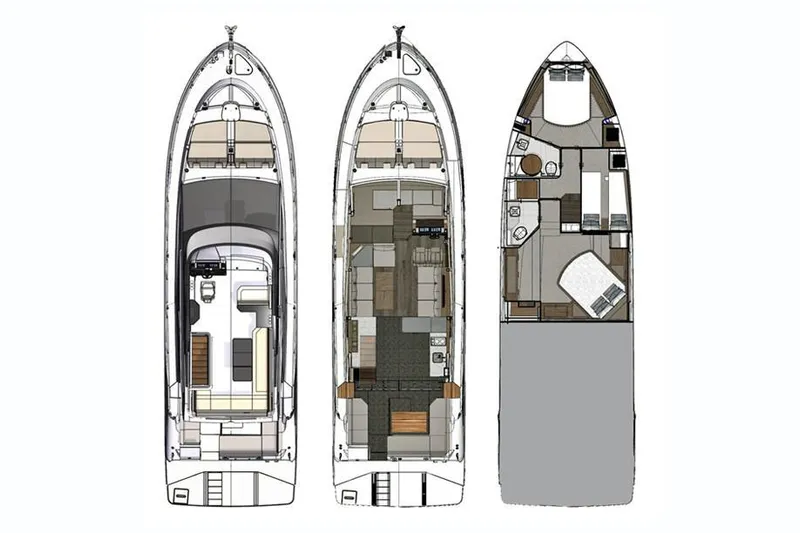  Yacht Photos Pics Floor plan of a 2018 Sea Ray Fly 520 yacht, showcasing interior layout.