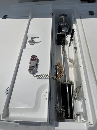 Seventeen Yacht Photos Pics Leopard 50 yacht anchor locker with winch and control panel, 2020 model.