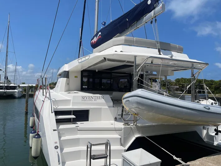 Seventeen Yacht Photos Pics Leopard 50 catamaran docked at marina, 2020 model.
