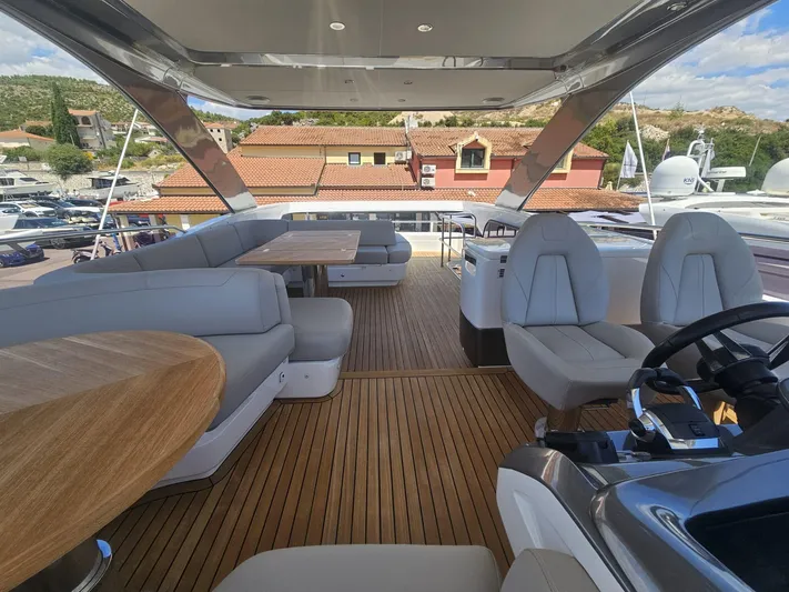  Yacht Photos Pics Luxurious 2020 Princess F62 yacht interior with elegant seating and wooden flooring.