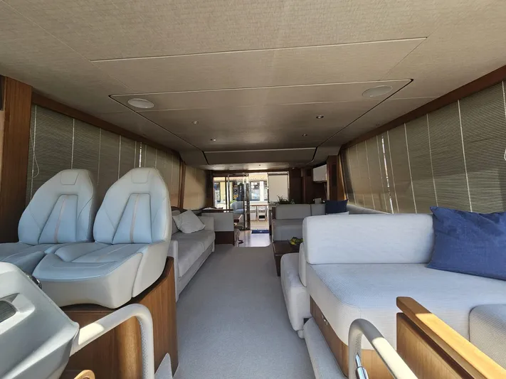  Yacht Photos Pics Luxurious interior of a 2020 Princess F62 yacht with elegant seating and modern design.