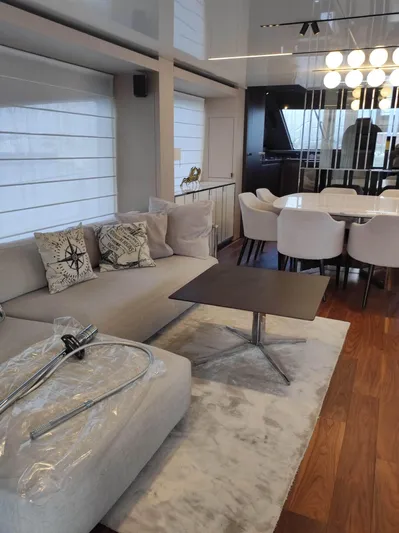  Yacht Photos Pics Luxurious interior of 2023 Cranchi Sessantasette 67 yacht with modern furnishings and elegant decor.