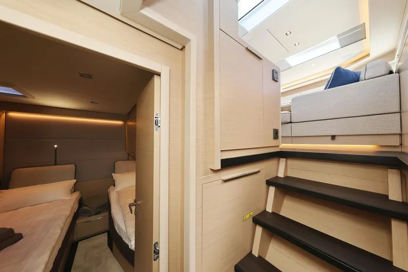 Saliska Yacht Photos Pics Luxurious interior of 2023 Lagoon 55 yacht featuring modern design and comfortable living spaces.