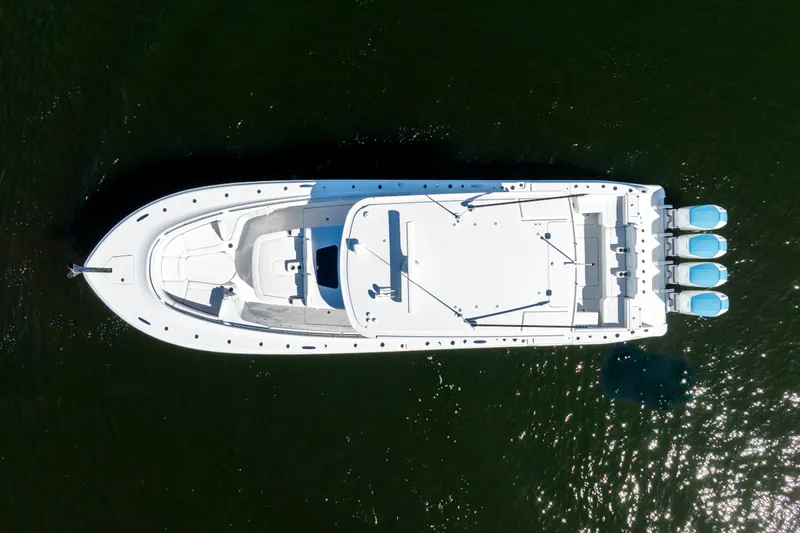  Yacht Photos Pics Aerial view of 2026 HCB 48 Campeon boat on water.