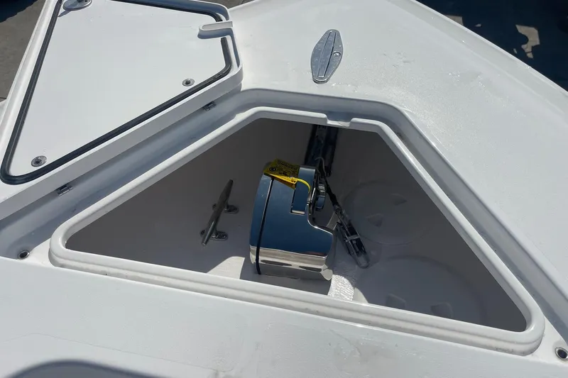  Yacht Photos Pics Anchor compartment of 2026 Contender 32 ST boat, featuring a sleek, modern design.