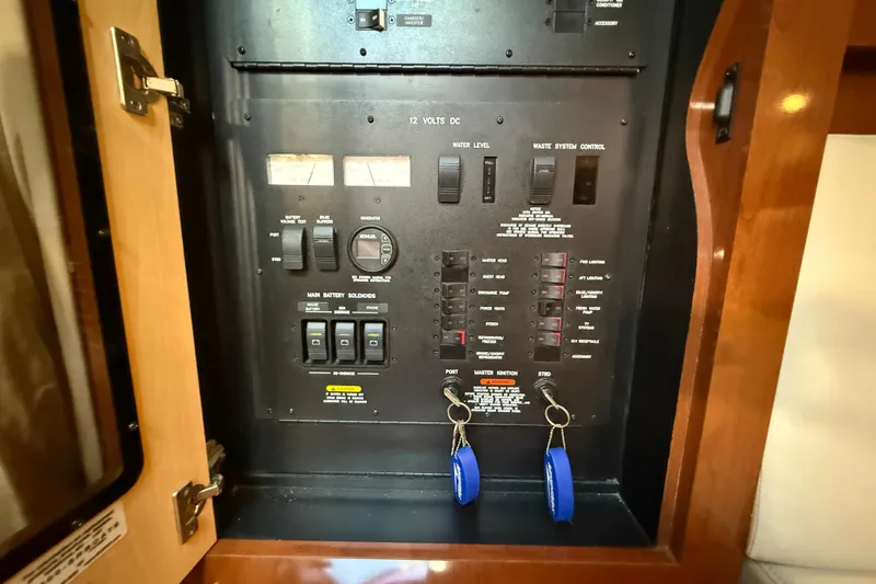 Knock On Wood Yacht Photos Pics Electrical control panel on a 2008 Sea Ray 38 Sundancer boat.