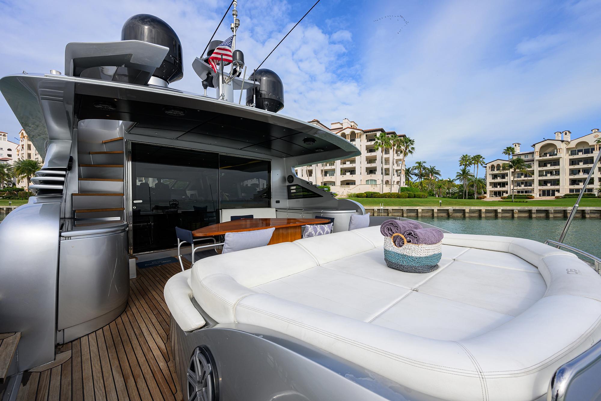 Luxury 2009 Pershing 90 Express yacht with spacious deck and modern design.