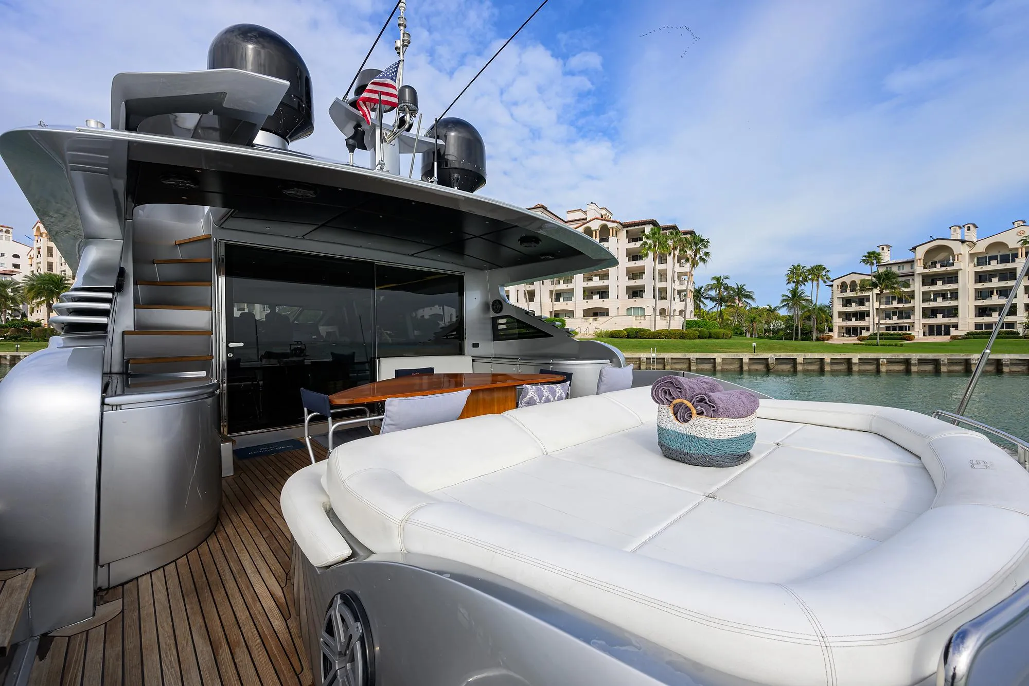Luxury 2009 Pershing 90 Express yacht with spacious deck and modern design.