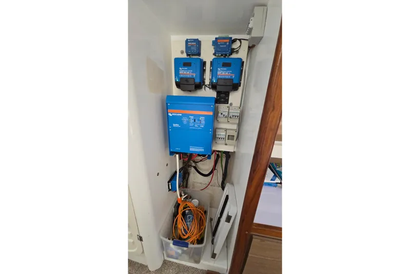  Yacht Photos Pics Electrical panel setup in a 2018 Custom Len Jenkins 50 boat.